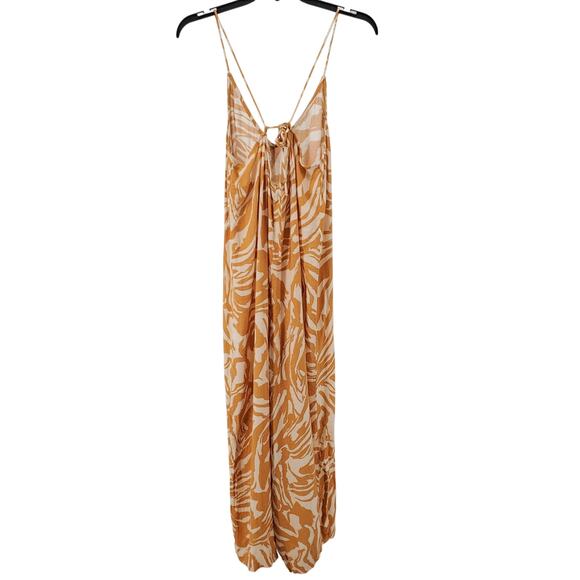 H&M Wide Leg Cami Jumpsuit Womens M Mustard Yellow Animal Print V-Neck Pre-Owned - Picture 2 of 5